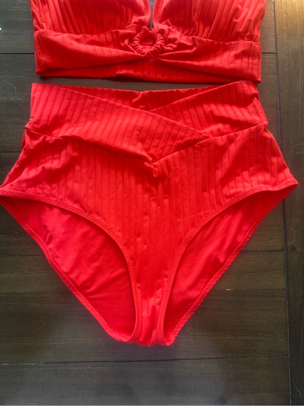 Aerie Red Ribbed Bikini Set-Two Piece Swimsuit - Picture 3 of 5